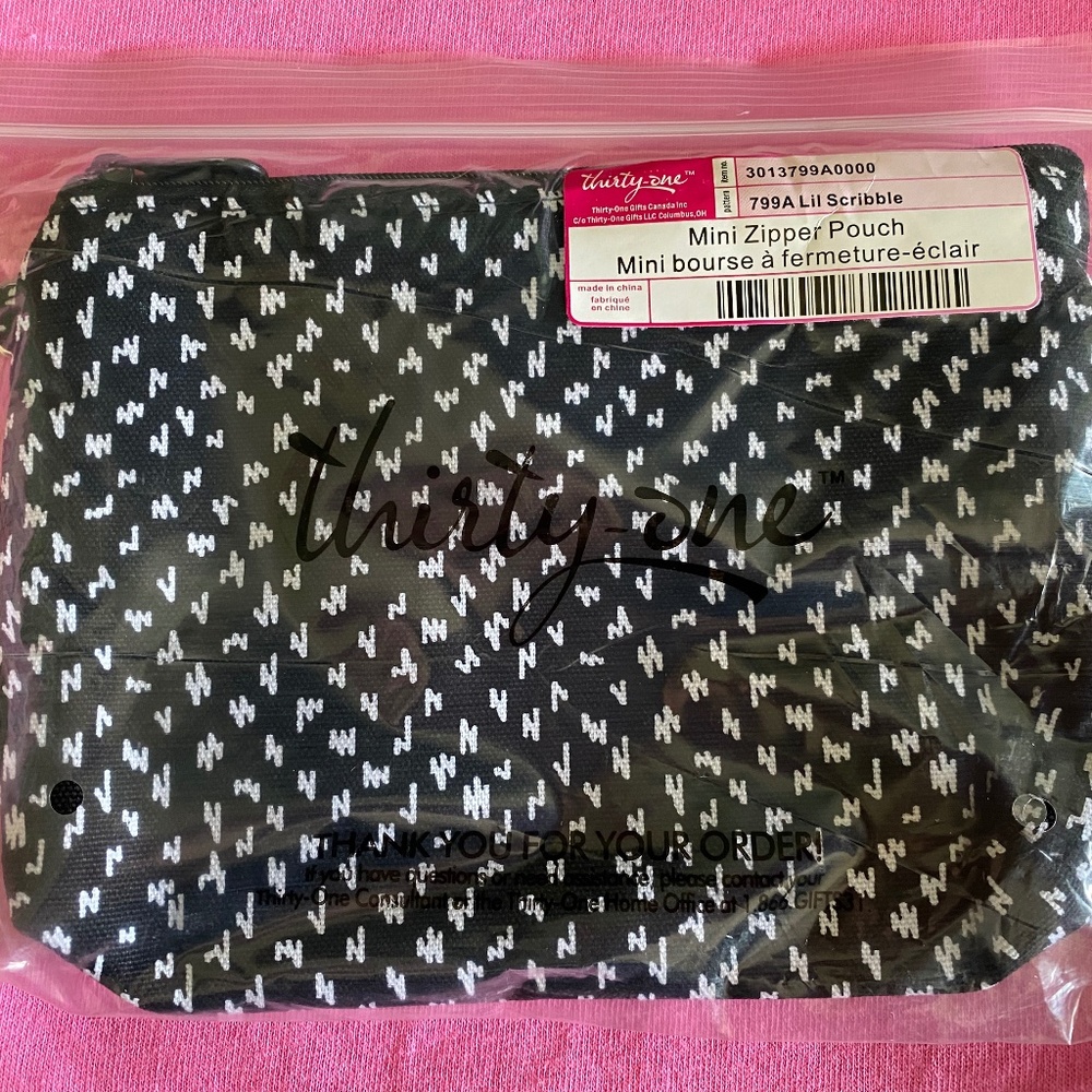 Thirty One Mini Zipper Pouch-Lil Scribble